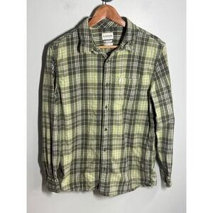 Quiksilver Mens Green Plaid Flannel Button Down Shirt Regular Fit Small S